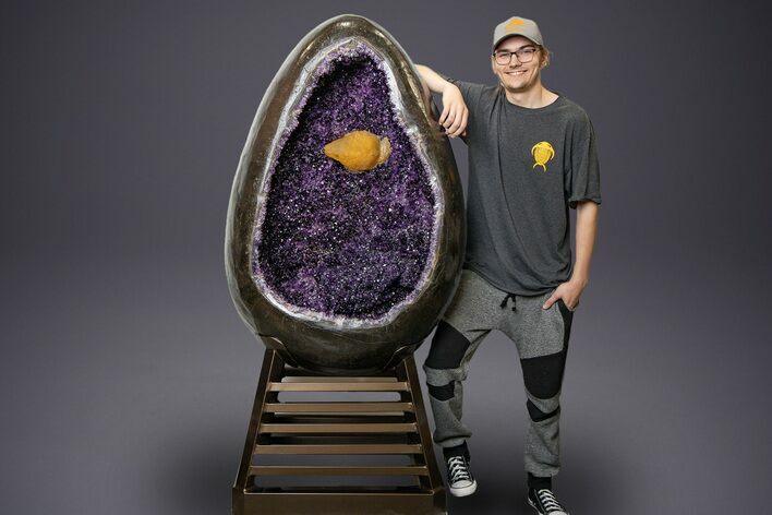 Egg-Shaped Amethyst Geode with Metal Stand - Spectacular Display! #351510
